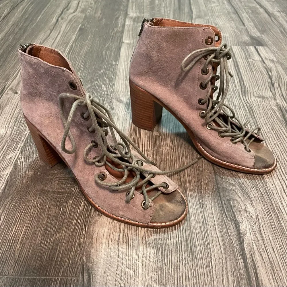 Revolve Jeffrey Campbell Cors Lace Up Booties Beige Suede
